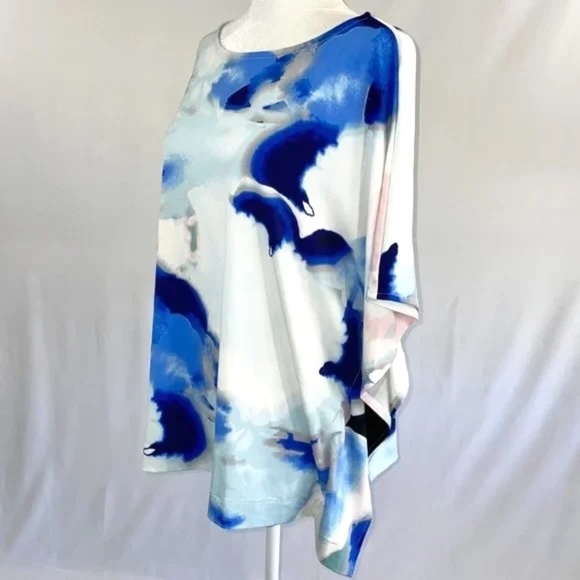 New Alfani Printed Dolman Sleeve Top Paint Profusion Blue Multicolor Size Small - Picture 8 of 16